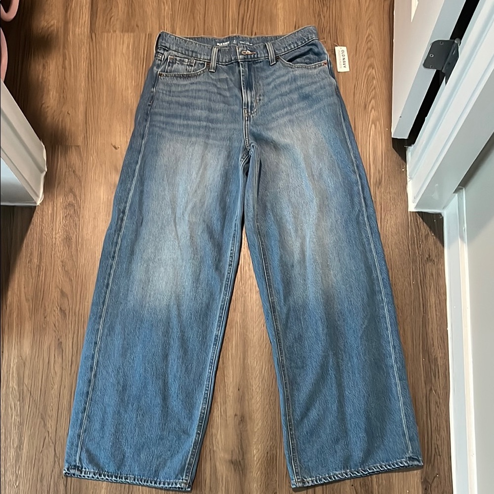 Old Navy Women’s Baggy Wide Leg Mid- Rise DarK Wash Jeans 8 Tall